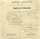 Registo de velocípede com o nº 1079, em nome de Justino Oliveira dos Santos, morador em Cabra Figa.