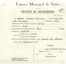 Registo de velocípede de marca Raio, com o nº 9263, em nome de António Joaquim Bonanceiro, morador em Mercês.