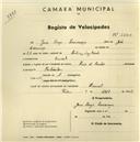 Registo de velocípede de marca Raio e Pombal, com o nº 2640, em nome de José Borge Lourenço, morador em Lourel.