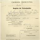 Registo de velocípede de marca Atlantic, com o nº 994, em nome de Guilherme Fortes Patrão, morador em Alcolombal.