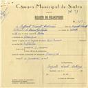 Registo de velocípede com o nº 6103, em nome de Augusto Vicente Antunes, morador em Carenque.