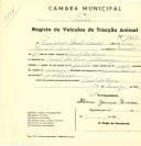 Registo de um veiculo de quatro rodas tirado por dois animais de espécie muar destinado a transporte de mercadorias em nome de Francisco Duarte Lemos, morador no Casal da Serra, Almargem.
