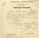 Registo de velocípede de marca Nacional, com o nº 847, em nome de Josué Quitério Tojeira, morador em Vila Verde.