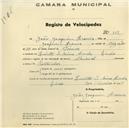 Registo de velocípede de marca Nacional, com o nº 517, em nome de João Joaquim Arouca, morador em Linhó.