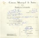 Registo de velocípede de marca VN-F.B.W., com o nº 8905, em nome de Vítor José Névoa, morador em Sintra.