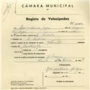 Registo de velocípede de marca Sprinter, com o nº 4142, em nome de José António Jorge, morador em D. Maria.