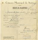 Registo de velocípede de marca Raio, com o nº 7212, em nome de Joaquim de Jesus Julião, morador em Seixal.