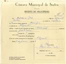 Registo de velocípede de marca Nacional, com o nº 9664, em nome de Belchior José, morador em Algueirão.