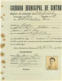 Registo de matricula de velocipedista em nome de Alberto Caetano Barra, morador em Lourel, com o nº de inscrição 1100.