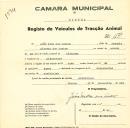 Registo de um veiculo de duas rodas tirado por um animal de espécie asinina destinado a transporte de mercadorias em nome de João Mota dos Santos, morador em Albarraque.