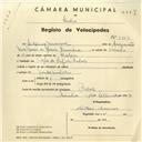 Registo de velocípede com o nº 3853, em nome de António Marques, morador em Rio de Sapos, Belas.