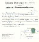 Registo de um veiculo de duas rodas tirado por um animal de espécie bovina destinado a transporte de mercadorias em nome de João dos Santos Tomás, morador na Abrunheira.