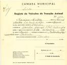 Registo de um veiculo de duas rodas tirado por dois animais de espécie asinina destinado a transporte de mercadorias em nome de Henrique Martins, morador em Odrinhas.