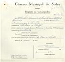 Registo de velocípede com o nº 8903, em nome de Albertino Fernandes de Carvalho, morador em S. Pedro de Sintra.