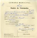 Registo de velocípede com o nº 3698, em nome de Amândio Fernandes Costa, morador em Sintra.