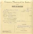 Registo de velocípede com o nº 6546, em nome de Abel Simões Ferreira de Carvalho, morador em Banzão.