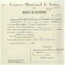 Registo de velocípede de marca Cicles Pombal, com o nº 5459, em nome de Manuel Augusto da Conceição Parreira, morador em Pero Pinheiro.