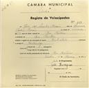 Registo de velocípede de marca Bottechia, com o nº 967, em nome de José dos Santos Morais, morador em Mem Martins.