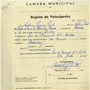 Registo de velocípede de marca Champion, com o nº 2039, em nome de António Pereira Pinto, morador em Rua da Biquinha nº 5, Sintra.