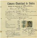 Registo de matricula de velocipedista em nome de Eduardo de Carvalho, morador em Sintra, com o nº de inscrição 747.