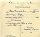 Registo de velocípede com o nº 9988, em nome de Manuel Ferreira da Rosa, morador em Pobral.