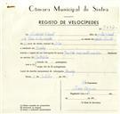 Registo de velocípede de marca Gorieke, com o nº 9337, em nome de Frederico Vicente, morador em Queluz.