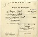Registo de velocípede com o nº 3545, em nome de Joaquim Duarte, morador em Terrugem.