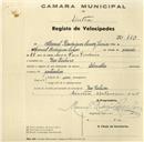 Registo de velocípede de marca Chandler, com o nº 460, em nome de Manuel Rodrigues Lavos Júnior, morador em Pero Pinheiro.