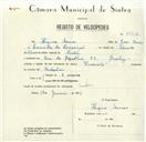 Registo de velocípede de marca Cuciolo, com o nº 8462, em nome de Higino Nunes, morador em Queluz.