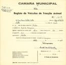 Registo de um veiculo de duas rodas tirado por dois animais de espécie bovina destinado a transporte de mercadorias em nome de José Maria Batista Coelho, morador no Casal da Carregueira.