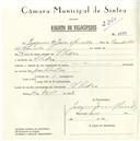 Registo de velocípede com o nº 5639, em nome de Joaquim de Jesus Almeida, morador em S. Pedro de Sintra.
