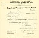 Registo de um veiculo de duas rodas tirado por um animal de espécie asinina destinado a transporte de mercadorias em nome de Emídio António, morador na Assafora.