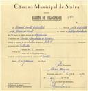 Registo de velocípede de marca L.R.S., com o nº 6788, em nome de Manuel Horta Capitulo, morador em Pendão.