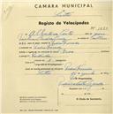 Registo de velocípede de marca Deka, com o nº 1860, em nome de Alberto da Costa, morador em Pedra Furada.