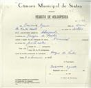 Registo de velocípede de marca Nacional, com o nº 8563, em nome de Casimiro Aguiar, morador em Várzea de Sintra.
