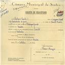 Registo de velocípede de marca Oriental, com o nº 6038, em nome de António Vicente, morador em Queluz.