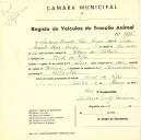 Registo de um veiculo de duas rodas tirado por dois animais de espécie bovina destinado a transporte de mercadorias em nome de António Duarte Vida Larga, morador no Casal do Pipo.