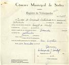 Registo de velocípede de marca Durande, com o nº 9437, em nome de Isidro da Conceição Castaulinha, morador Mem Martins.em 