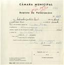 Registo de velocípede de marca Special, com o nº 4411, em nome de Salvador António Luís, morador em Almoçageme.
