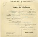 Registo de velocípede de marca Nubia, com o nº 713, em nome de Lourenço Vicente, morador em Moucheira.
