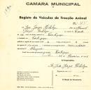 Registo de um veiculo de duas rodas tirado por dois animais de espécie asinina destinado a transporte de mercadorias em nome de José Jorge Pechilga, morador em Cortegaça.