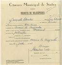 Registo de velocípede de marca Nacional, com o nº 8065, em nome de Gonçalo Silvestre, morador em Arneiro da Arreganha.