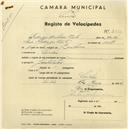 Registo de velocípede com o nº 2533, em nome de Rodrigo António Pinto, morador em Linhó.