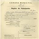 Registo de velocípede com o nº 3950, em nome de Domingos Francisco Salvador, morador em Fonte Aranha.