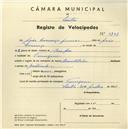Registo de velocípede de marca Montebelo, com o nº 3749, em nome de João Lourenço Júnior, morador em Terrugem.