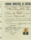Registo de matricula de velocipedista em nome de Manuel Duarte dos Neves, morador no Linhó, com o nº de inscrição 977.