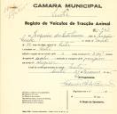 Registo de um veiculo de duas rodas tirado por dois animais de espécie cavalar destinado a transporte de mercadorias em nome de Joaquim dos Santos Lima, morador em Sintra.