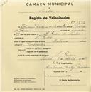 Registo de velocípede de marca Montano, com o nº 1536, em nome de Estêvão Ferreira de Carvalho, morador em S. Pedro de Sintra.