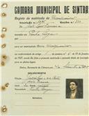 Registo de matricula de velocipedista em nome de João Luís Ferreira, morador em Penha Longa, com o nº de inscrição 1036.