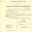 Registo de um veiculo de duas rodas tirado por um animal de espécie muar destinado a transporte de mercadorias em nome de José Maria Batista Coelho, morador em Casal Carregueira.